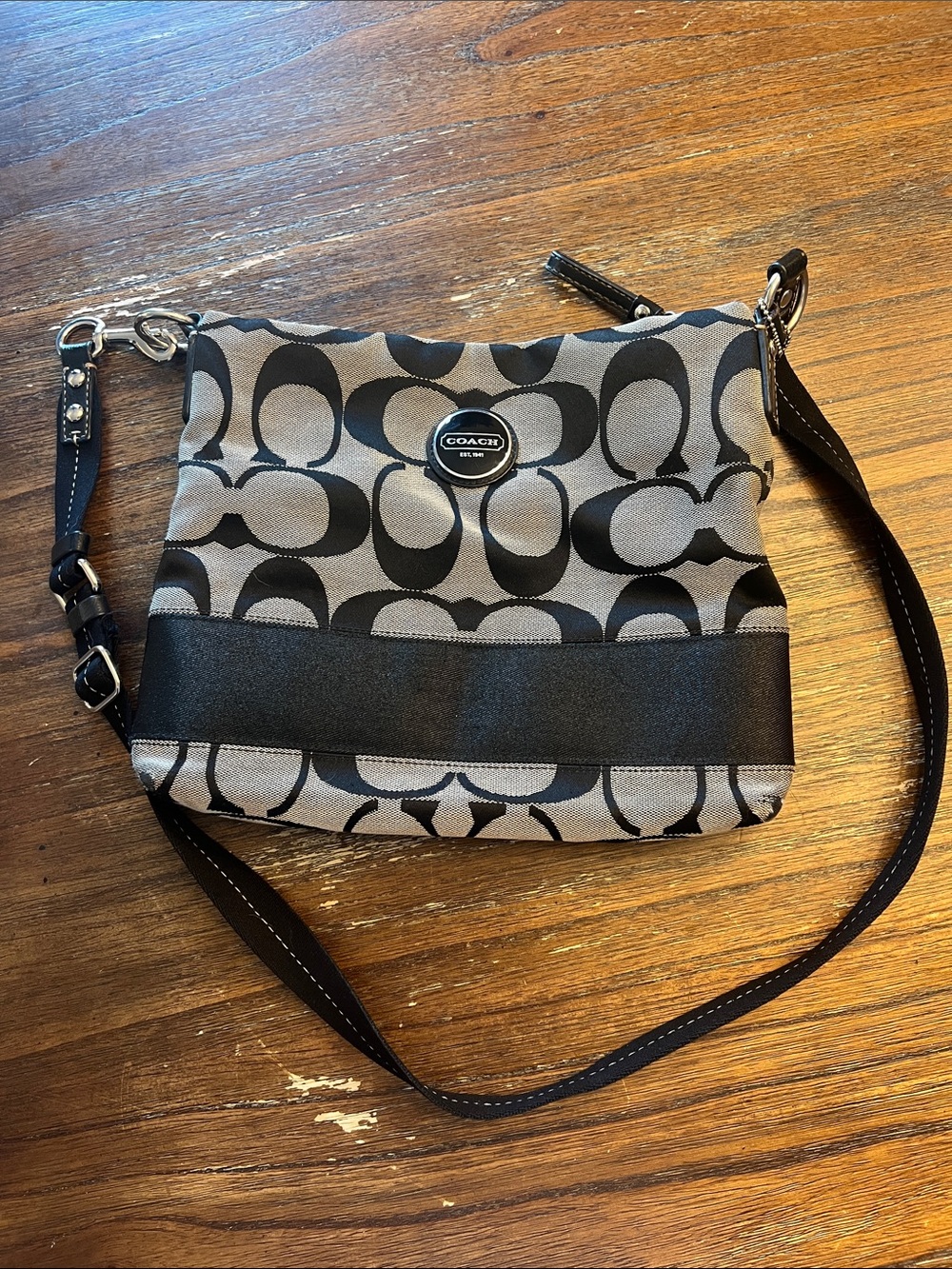 Coach Gray and Black Signature Canvas Crossbody